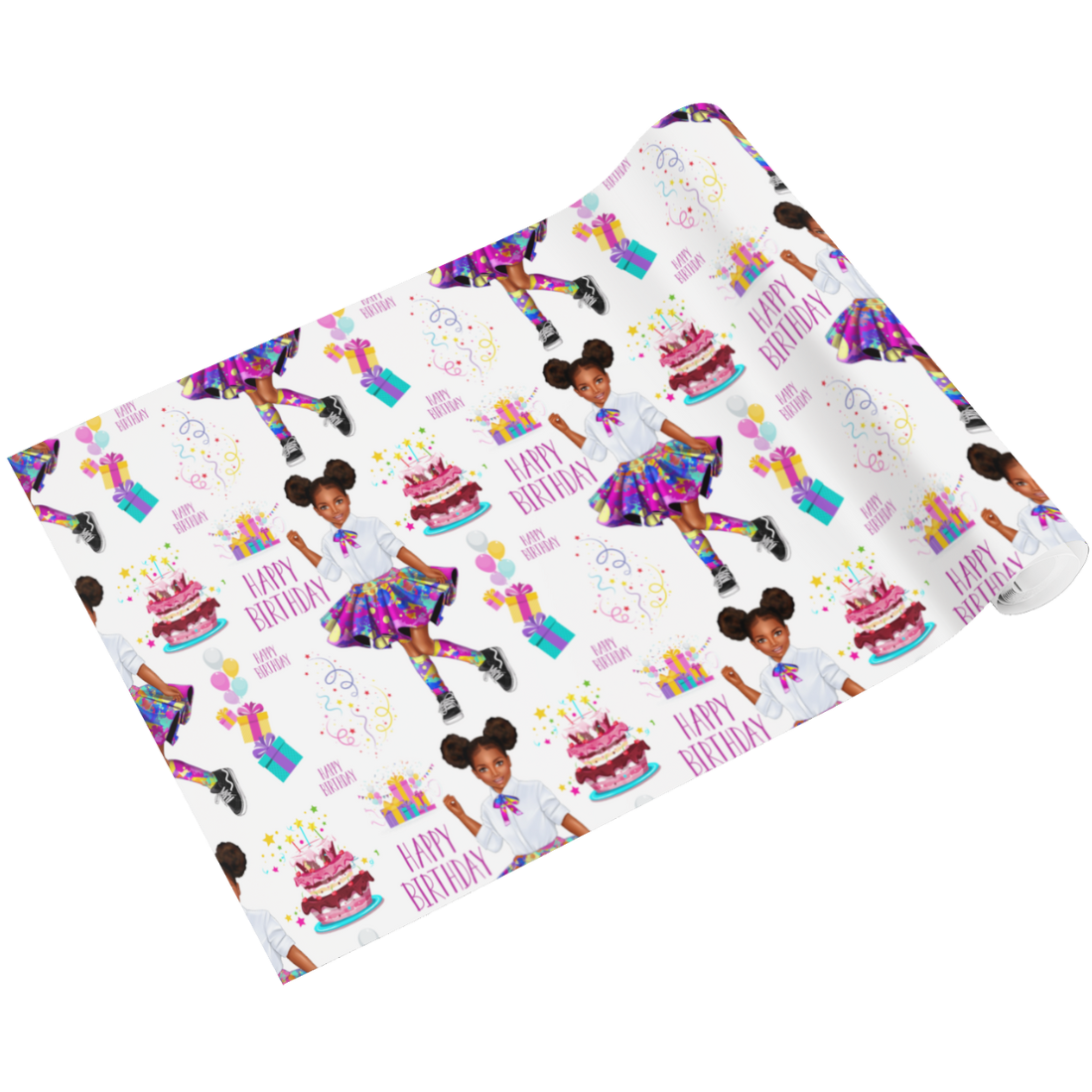 Happy Birthday Wrapping Paper - Black Girl