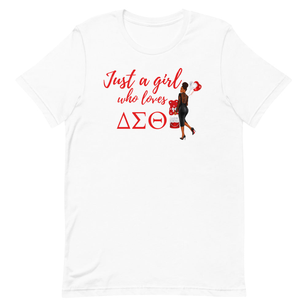 Gøre klart udlejeren Træ Just A Girl Who Loves ΔΣΘ T-Shirt (Red Writing) – InspiredByMona