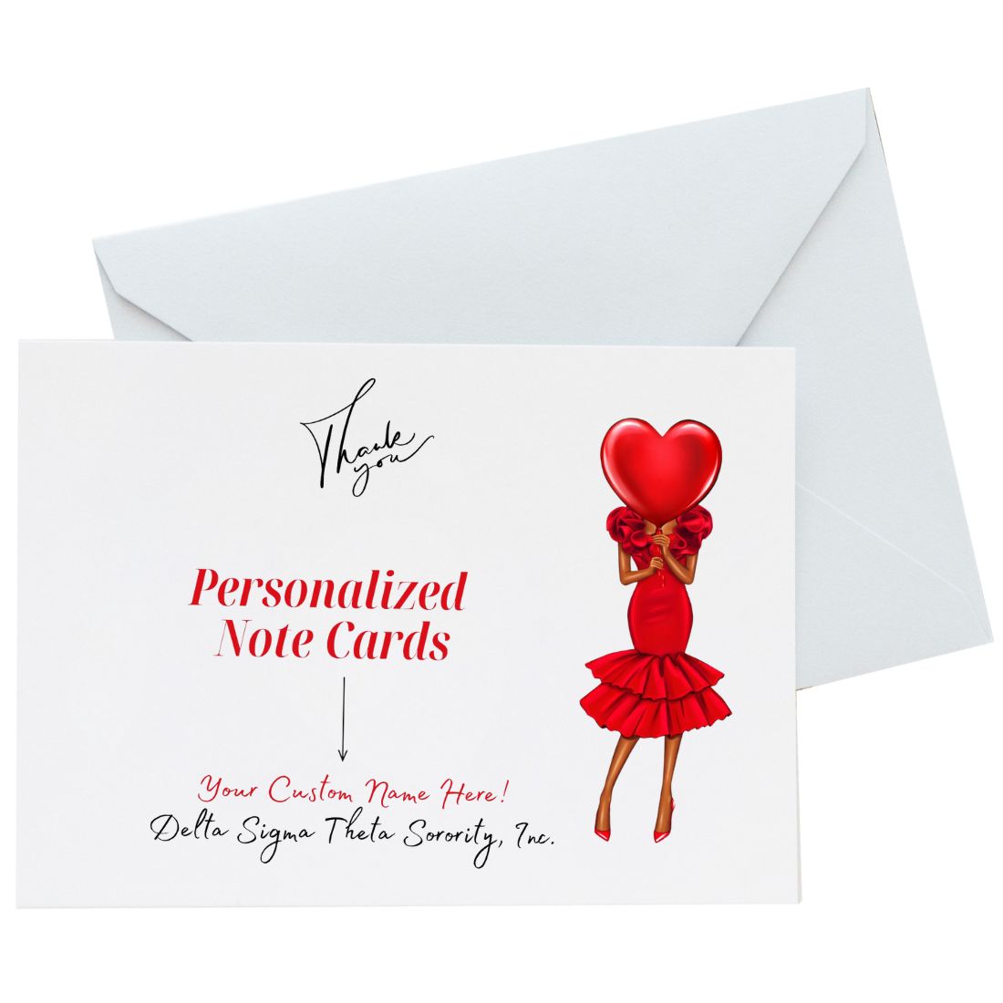Personalized Thank You Note Cards - Heart